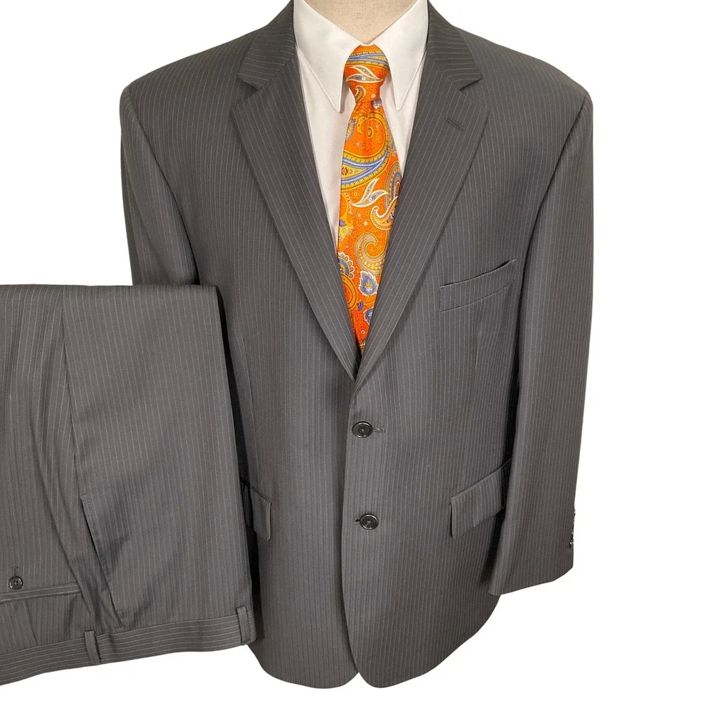 Pronto Uomo Suit Mens 46S 41W Gray Pinstripe Traditional Executive 2 Button Wool